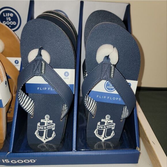 Life Is Good Blue w Nautical Anchor Sandals • Texture Sole • NEW • Sizes 7 8 9 - Picture 3 of 15